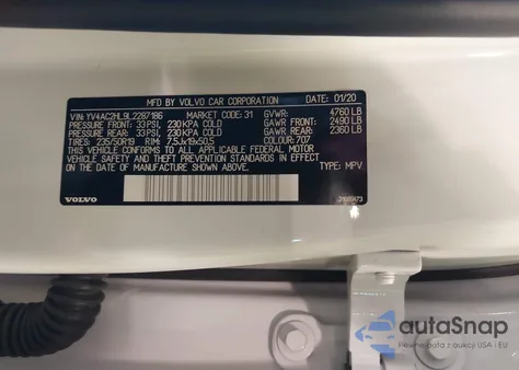 2020 Volvo Xc40 T4 Inscription z USA, uszkodzony, nr VIN YV4AC2HL9L2287186